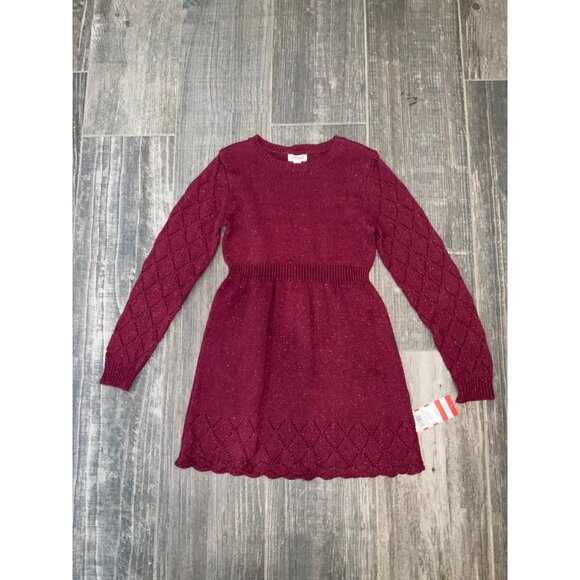 Girls Cat & Jack Burgundy Knit Dress Size S 6-7 - Picture 2 of 4